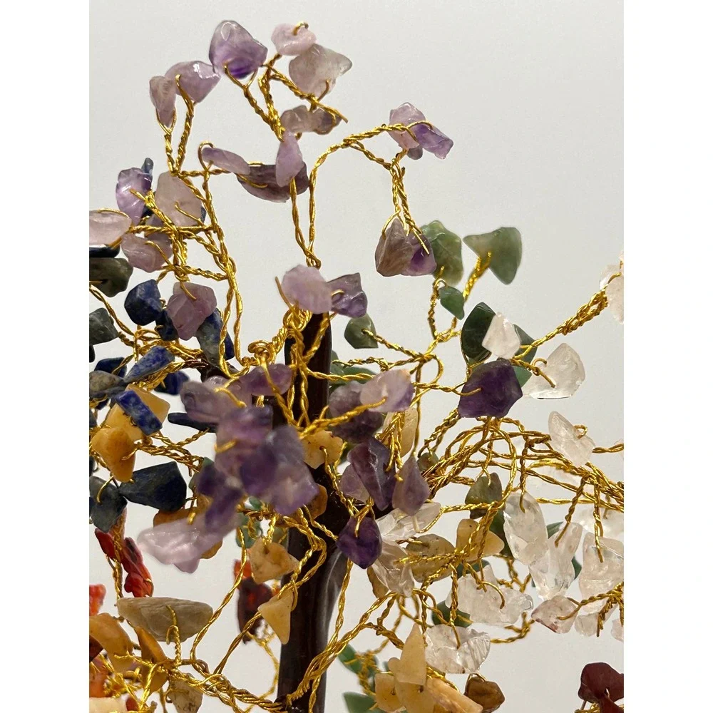 Gemstone Bonsai Tree of Life Sculpture Amethyst Quartz Lapis Chakra Feng Shui